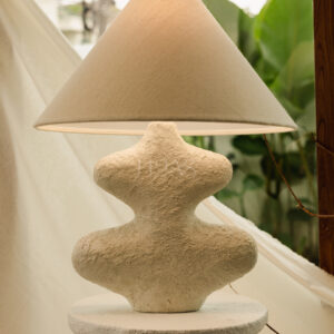 KEYA, natural stone table lamp with white shade, Haas Design
