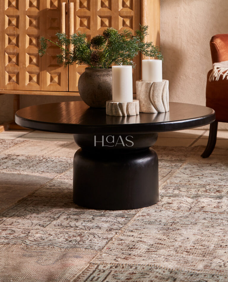 WASTU, round mahogany wood coffee table, Haas Design
