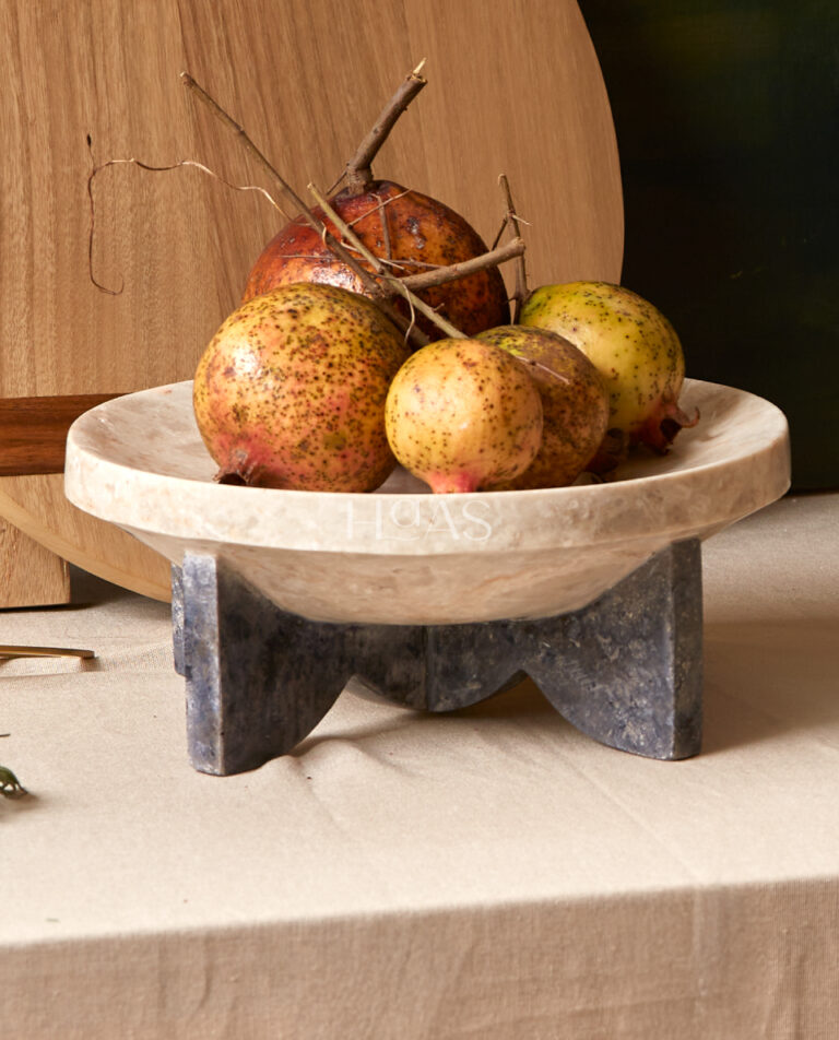 ANJA, mixed onyx stone decorative bowl on sculptural legs, Haas Design