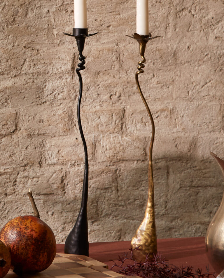 DWIPA, matte black iron and burnished brass candle holder, Haas Design