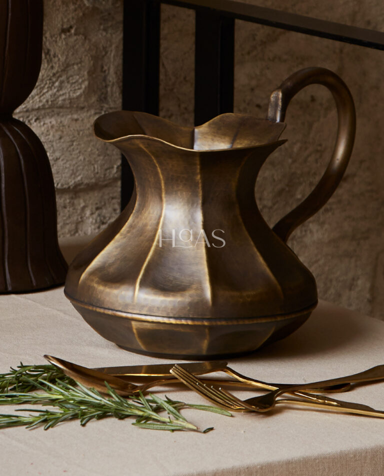 LADU, ribbed brass and copper vessel with aged finish, Haas Design