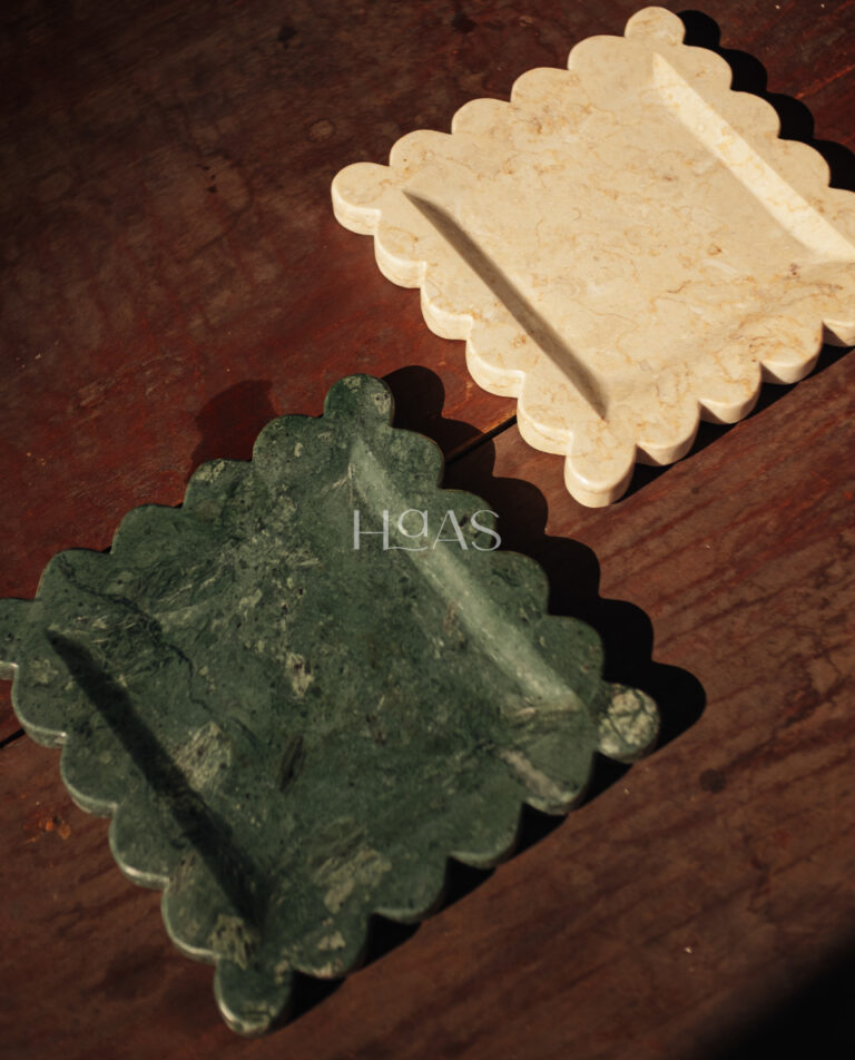 OMBAK, marble tray with scalloped wave edges, Haas Design